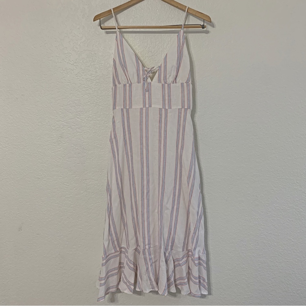 GB by Gianni Bini Tiered White Blue Striped Linen Maxi Dress – Small